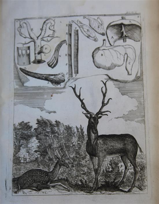 Perrault, Claude - The Natural History of Animals ... folio, rebound quarter calf with marbled boards, lacking